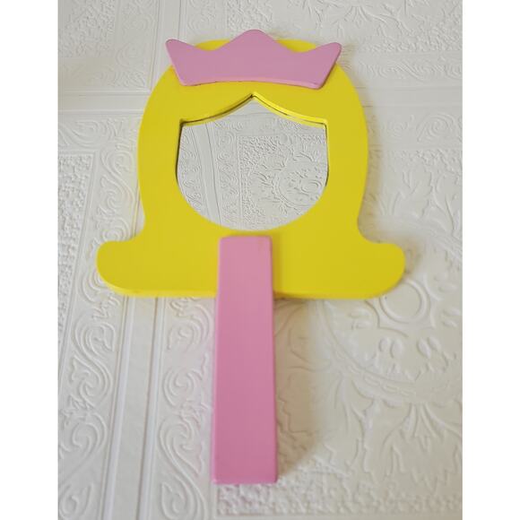 Melissa & Doug Handheld Princess Mirror Yellow Big Hair Pink Crown 1183 Wood Toy - Picture 1 of 5